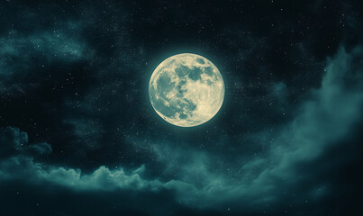 Obraz premium Bright Full Moon in Night Sky: Capturing the Mystique of Celestial Phenomena