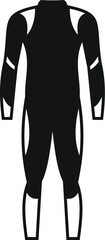 Black and white icon of a professional protective suit for skiing or motorcycling featuring anti shock protection
