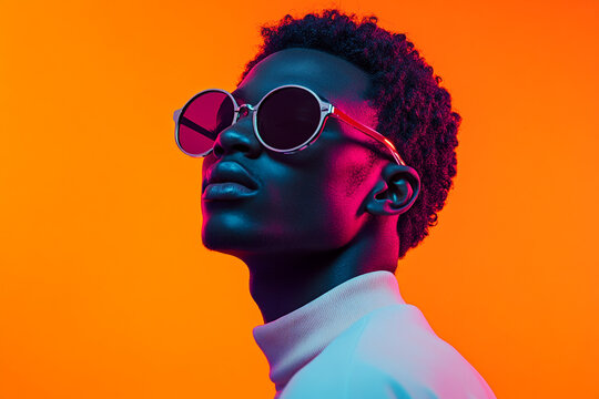 Elegant Burgundy Eyewear for Men with Neon Orange Fashion Lifestyle Portrait, Modern Background
