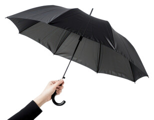 PNG A hand carry a black umbrella on the white background