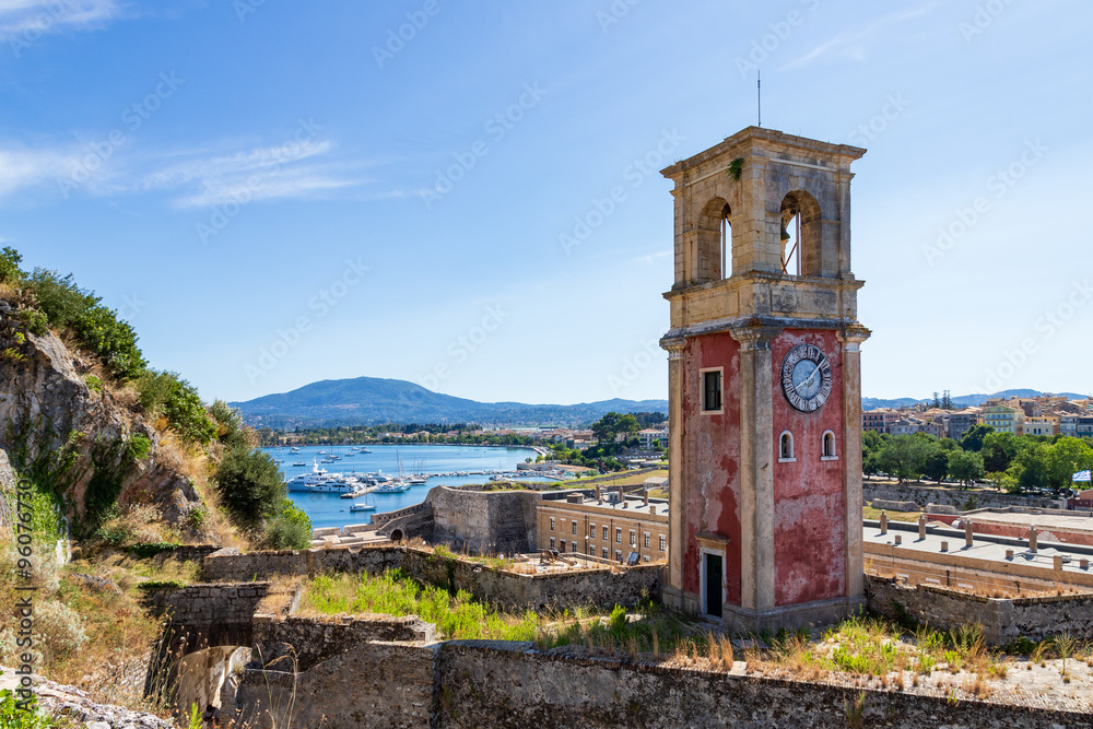 Wall mural clock tower in the old army barracks in corfu, greece