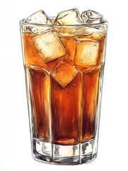 Hand-Drawn Illustration of a Glass of Iced Cola