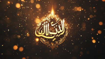 Islamic Calligraphy Art -  'Allah'  - Golden Glow
