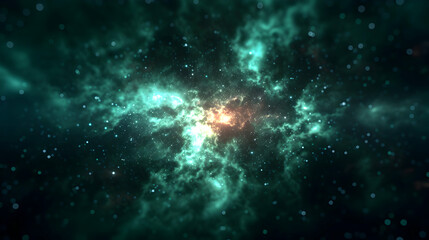 Naklejka premium Green Nebula Space Background