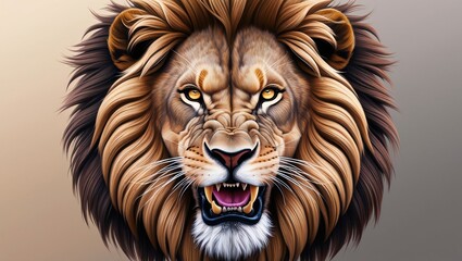 Fototapeta premium Majestic lion head with fierce expression set against a subtle gradient background
