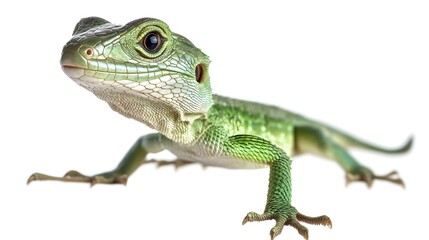 Obraz premium Complete body of green lizard isolated for transportation, clear image