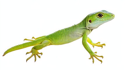 Fototapeta premium Detailed green lizard body isolated in transportation, full-body shot