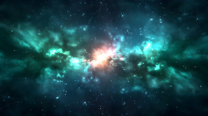 Naklejka premium Green Nebula Space Background