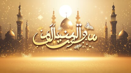 Islamic Calligraphy with Mosque Silhouette