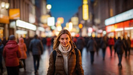 都会の喧騒の中で認識できないぼやけた群衆が描く、都市のリアリティと匿名性を強調