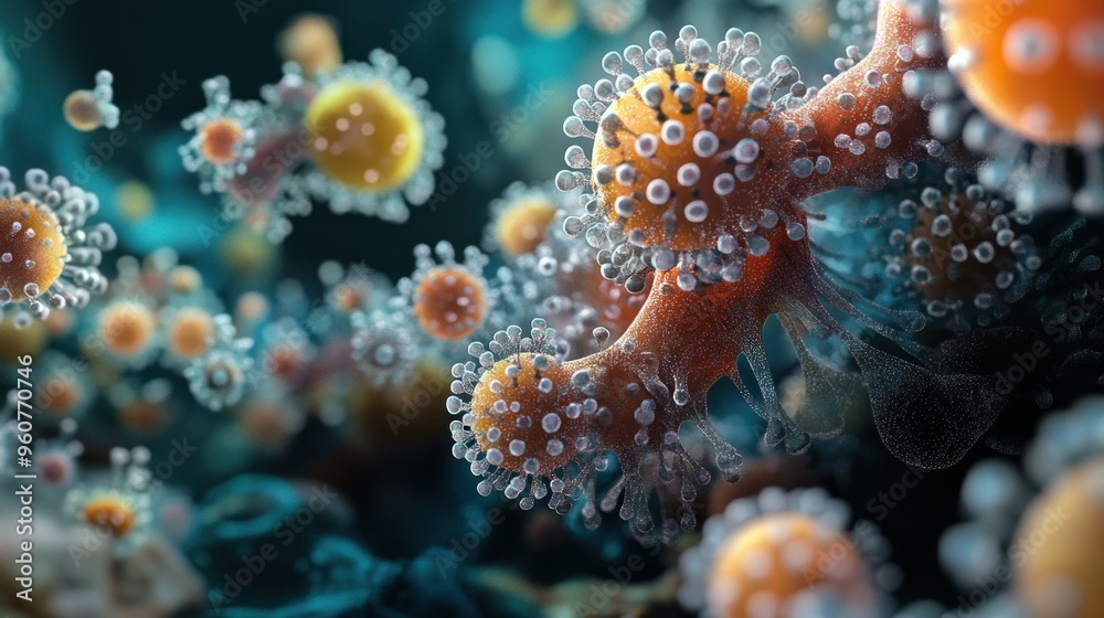 Poster Microscopic View of a Cluster of Viruses