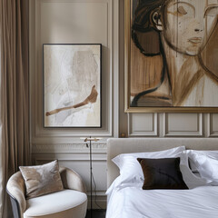 all white paris artsy style modern classic apartment bedroom with high ceiling looking out to the windows