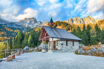 Amazing view of mountains and valleys and Maria at the Steineggl Chapel  in Filzmoos.