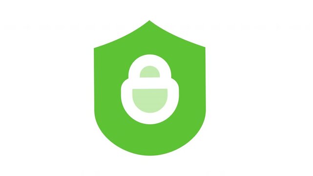 Green shield with white padlock inside. Suitable for cybersecurity concepts, data protection, secure websites, and digital security designs.