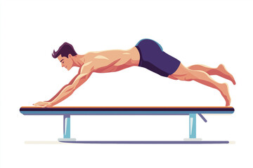 A male gymnast performs a dynamic move on the pommel horse during an intense training session in a sports facility