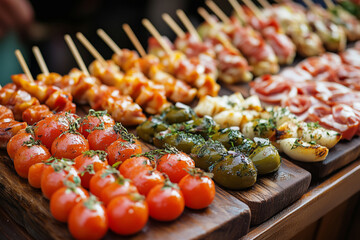 Delightful selection of traditional Spanish tapas and pinchos presented beautifully for a vibrant culinary experience