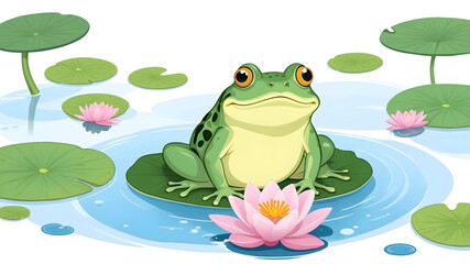Frog on a Lily Pad in a Tranquil Pond