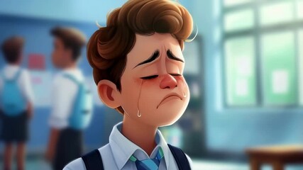 Isolated student feeling rejected and alone at school, concept of school bullying and emotional distress, animation
