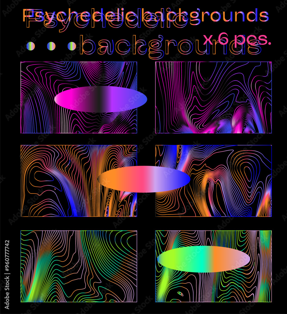 Poster A set of psychedelic backgrounds and textures with swirling structure and bright colors.