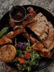 Grilled Chicken Kebab with Pita Bread and Spring Vegetables