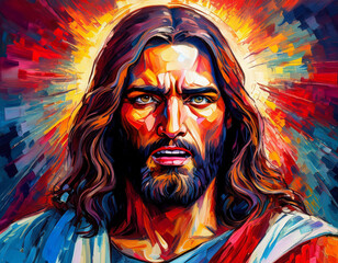 Fototapeta premium Portrait of Jesus Having Angry Expression