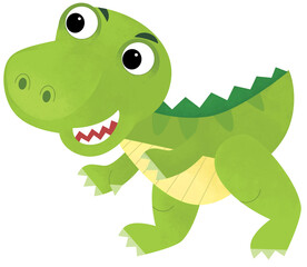 cartoon scene with happy prehistoric animal tyrannosaurus rex smiling and walking isolated on white background illustration for children