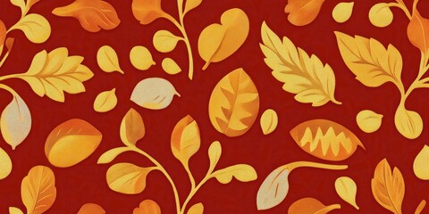 Autumn-inspired seamless pattern featuring a rich blend of earth tones adorned with scattered golden leaves, perfect for creating a warm fall atmosphere