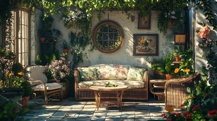 Botanical garden house living room with plants and vintage décor picture