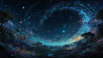 Night sky ablaze with swirling light.