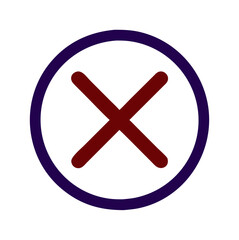 Obraz premium Cross mark icon. Crimson and navy colors 