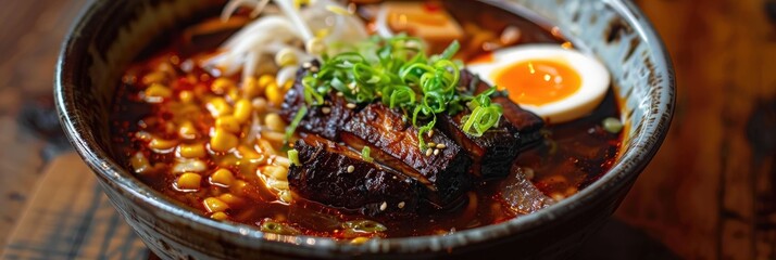 Close-up of a bowl of birria ramen