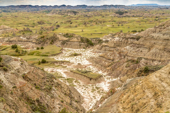 USA, North Dakota, Theodore Roosevelt National Park. Overview of park eroded formations.