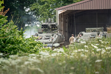 British Army Alvis Stormer Starstreak CVR-T tracked armoured vehicle equipped with short range air...