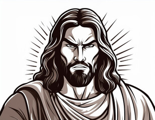 Fototapeta premium Portrait of Jesus Having Angry Expression