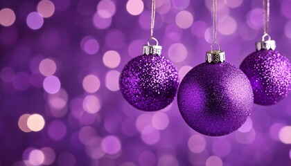 Obraz premium Elegant Purple Christmas Ornaments with Sparkling Bokeh Background