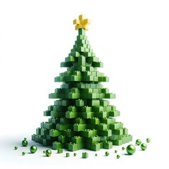 green christmas tree, modern design, isolated on a white background, 3d shapes
