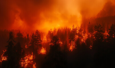 Obraz premium Alarming Wildfire Devastation Through a National Park Captured in Urgency