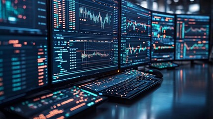 Aidriven algorithm visualizing realtime predictions of stock market trends on a multimonitor trading desk