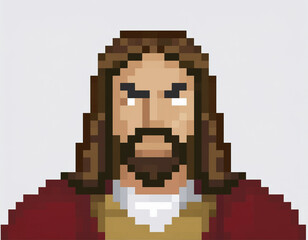 Fototapeta premium Pixel Art Portrait of Jesus Having Angry Expression