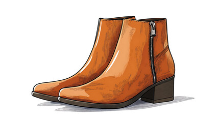 A pair of orange ankle boots with a zipper on the side.