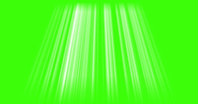 Top center sun rays or god bless rays on green screen. 4K white spotlight effects, Jesus Christ bless beam sky on chroma key. Flashlights, bright light lens flare effect, Party lights on stage video