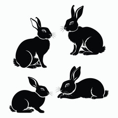 Rabbit Silhouette Vector Set Animals Illustration Template