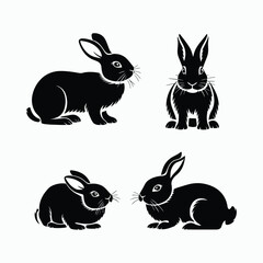 Rabbit Silhouette Vector Set Animals Illustration Template