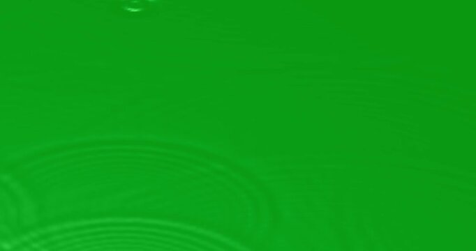 4k white drop falls creating circles or ripple on the water surface animation on a green screen background, Double shot bursting of water rings on chroma key, drawn forming circles on the water