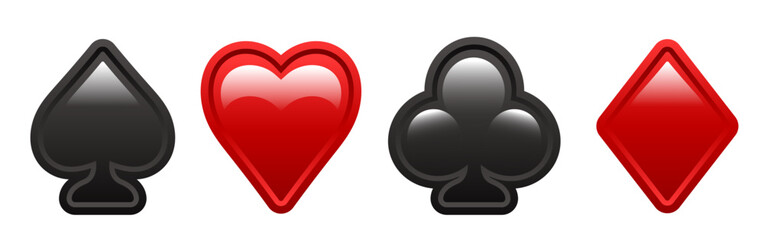 3d Card suit. Vector suits isolated on white background.