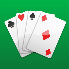 Card fan. Playing cards vector clipart isolated on green background.