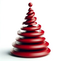 Red christmas tree, modern design, isolated on a white background, 3d shapes