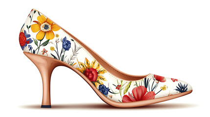 Obraz premium Floral high heel shoe with white background.