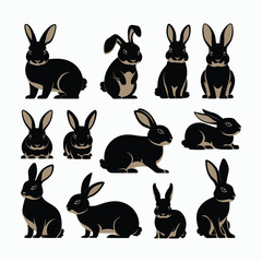 Fototapeta premium Rabbit Silhouette Vector Set Animals Illustration Template