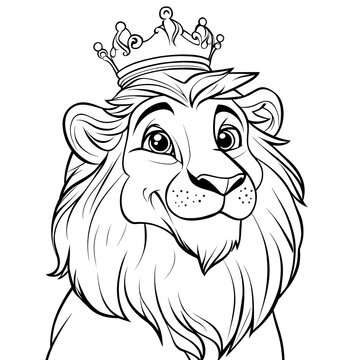 L&ouml;we K&ouml;nig mit Krone transparent ausmalen Clipart